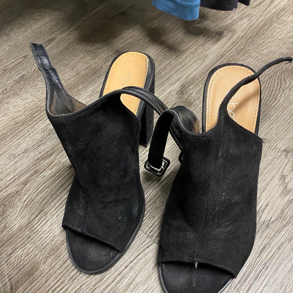Faux Suede Peep-Toe Heels